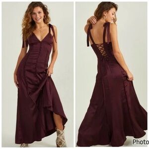 Altar’d State Jacindy Winetasting Maxi Corset Shoulder Tie Purple XS